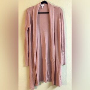 Leith Wool Blend Long Cardigan Open Front Long Line Size Small Pink